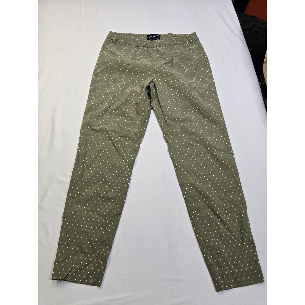 Sharagano Womens Olive Green Polka Dot Pull On Stretch Pants Size 12 Slim Leg